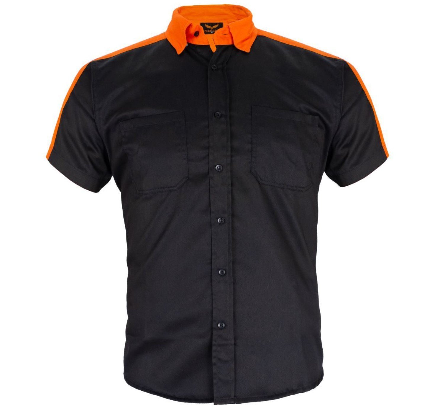 Motorcycle Mechanic Shirt - Men's - Black and Orange - Up To Size 4XL - MECS-BLK-ORANGE-DL