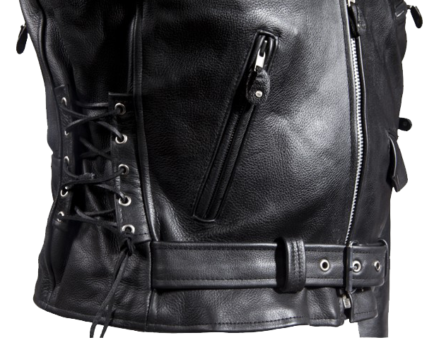 Naked Leather Motorcycle Police Style Jacket with Side Laces and Vents - Up To Size 72 - SKU MJ201-NK-DL - Image 5