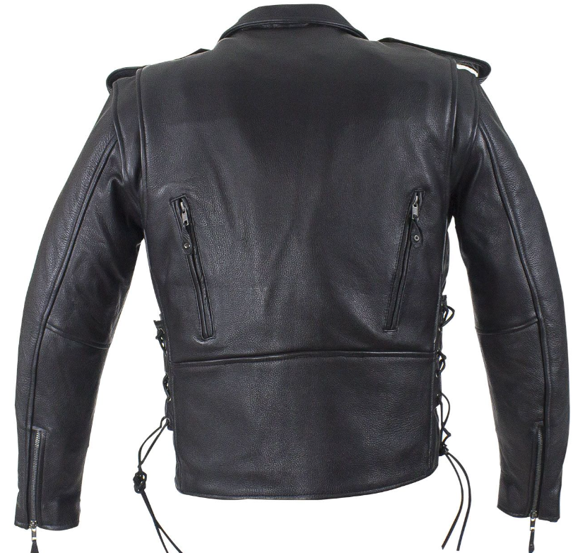 Leather Motorcycle Police Style Jacket with Side Laces and Vents - Up To Size 72 - SKU MJ201-SS-DL - Image 2