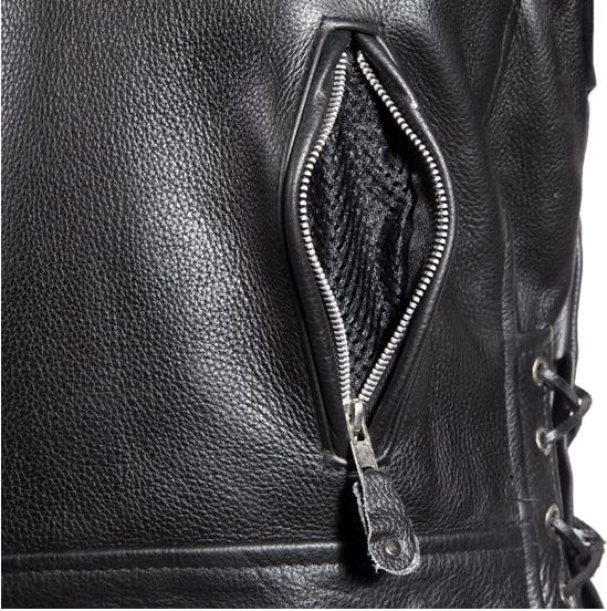 Leather Motorcycle Police Style Jacket with Side Laces and Vents - Up To Size 72 - SKU MJ201-SS-DL - Image 8