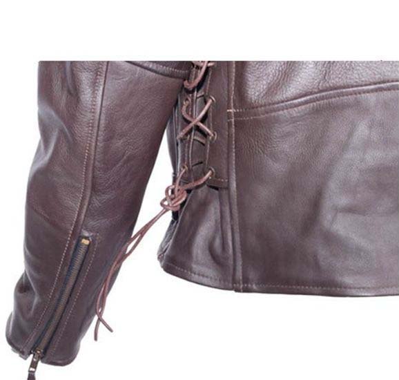 Embossed Eagle Distressed Brown Motorcycle Jacket with Side Laces and Live To Ride - MJ703-02-DL - Image 7
