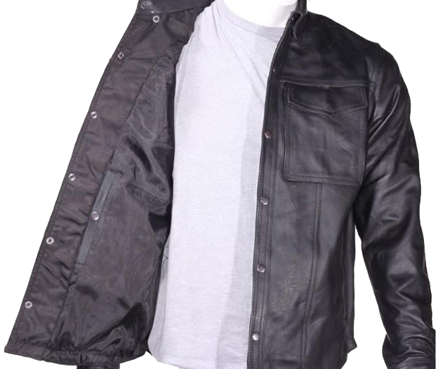 Leather Shirt - Men's - Snap Closure - Black - MJ777-SS-DL - Image 2