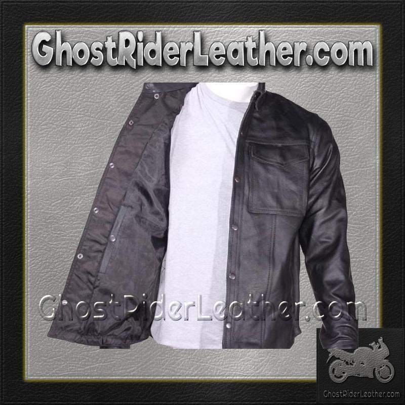 Leather Shirt - Men's - Snap Closure - Black - MJ777-SS-DL - Image 5