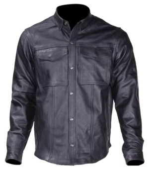 Leather Shirt - Men's - Snap Closure - Black - MJ777-SS-DL