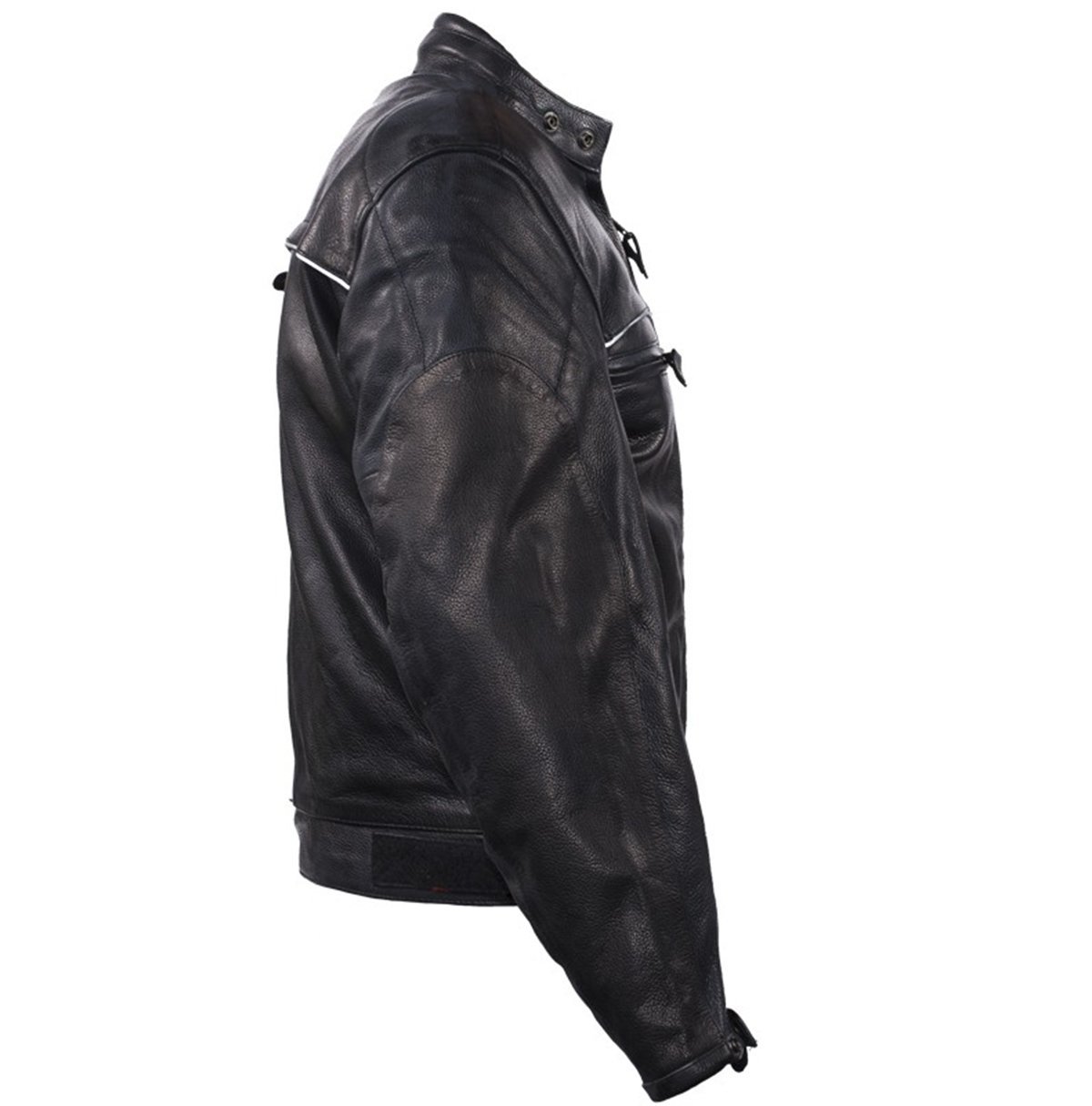 Leather Motorcycle Jacket - Men's - Black - Reflective Piping - MJ780-BLK-DL - Image 3