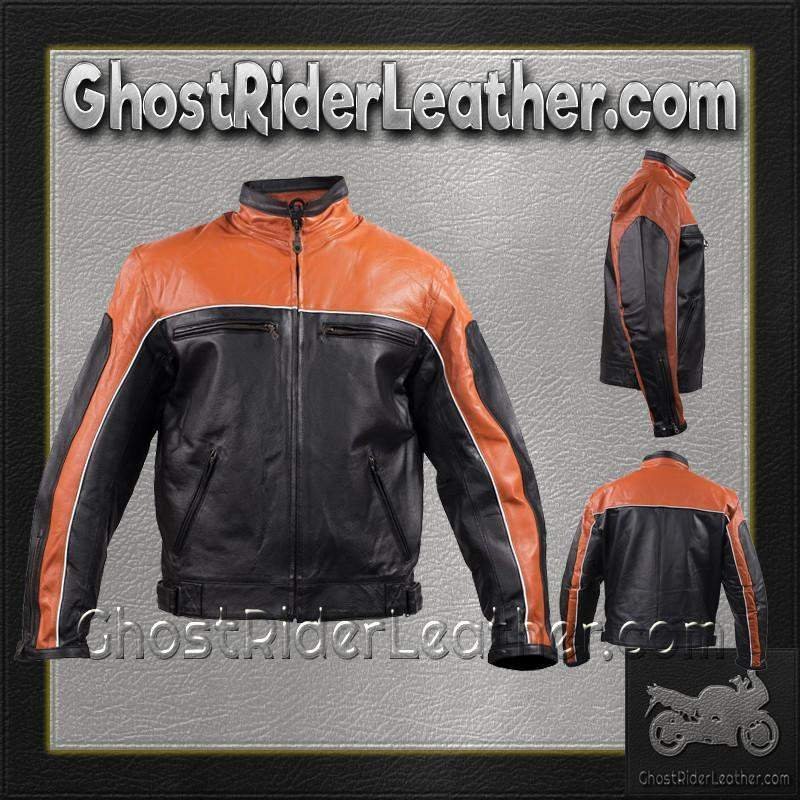 Leather Motorcycle Jacket - Men's - Orange and Black - MJ780-ORG-DL - Image 5