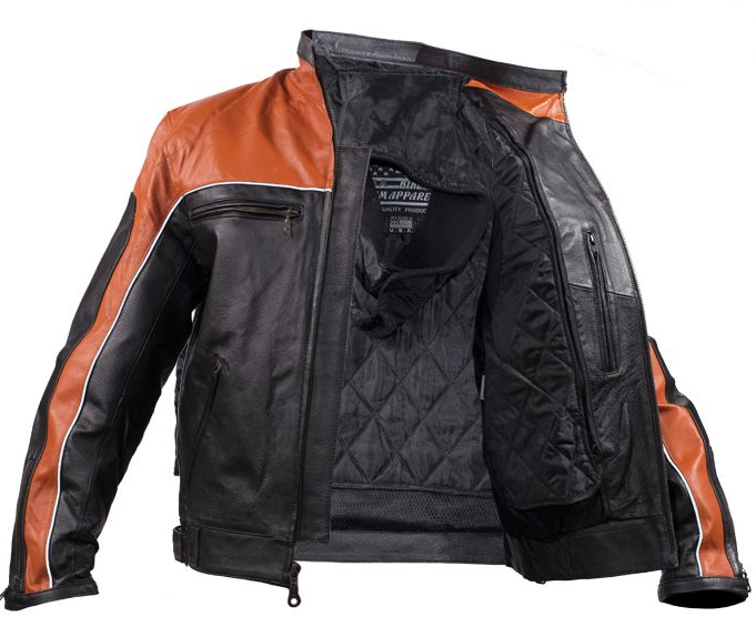 Leather Motorcycle Jacket - Men's - Orange and Black - MJ780-ORG-DL - Image 4
