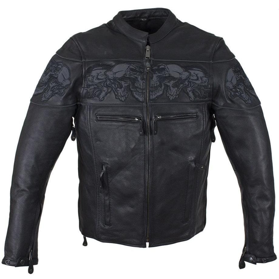 Racer Leather Jacket with Reflective Skulls and Concealed Carry Pocket - SKU MJ825-11-DL - Image 2