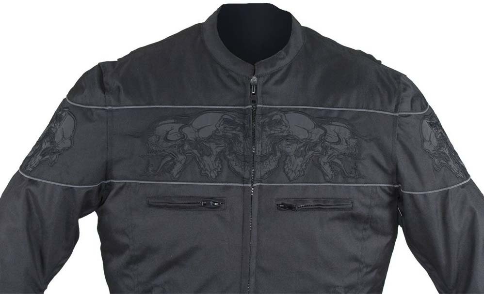 Textile Motorcycle Jacket - Reflective Skulls - Up To 64 - Concealed Carry Pockets - MJ825-CC-DL - Image 4
