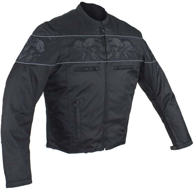 Textile Motorcycle Jacket - Reflective Skulls - Up To 64 - Concealed Carry Pockets - MJ825-CC-DL - Image 2