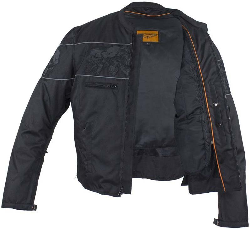 Textile Motorcycle Jacket - Reflective Skulls - Up To 64 - Concealed Carry Pockets - MJ825-CC-DL - Image 5