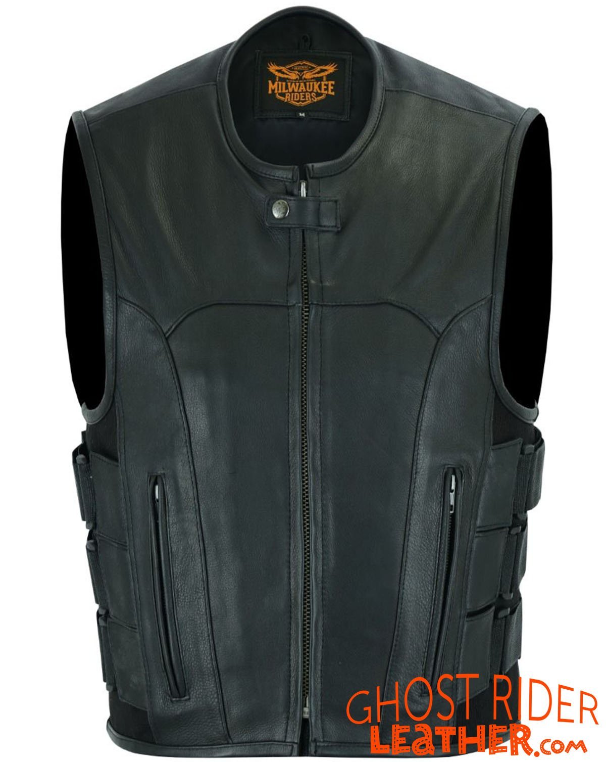 Leather Motorcycle Vest - Men's - Up To Size 5XL - Tactical - SWAT - MR-MV315-11-DL - Image 4