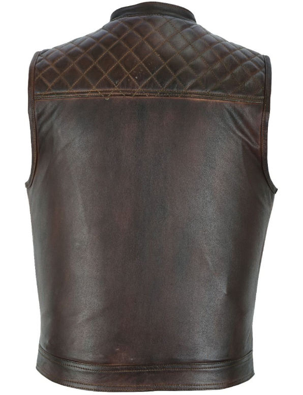 Leather Motorcycle Vest - Men's - Up To Size 60 - Distressed Brown - MR-MV320-PD-18-DL - Image 3