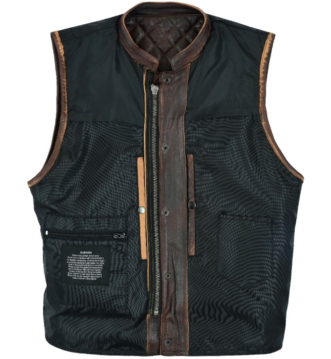 Leather Motorcycle Vest - Men's - Up To Size 60 - Distressed Brown - MR-MV320-PD-18-DL - Image 7