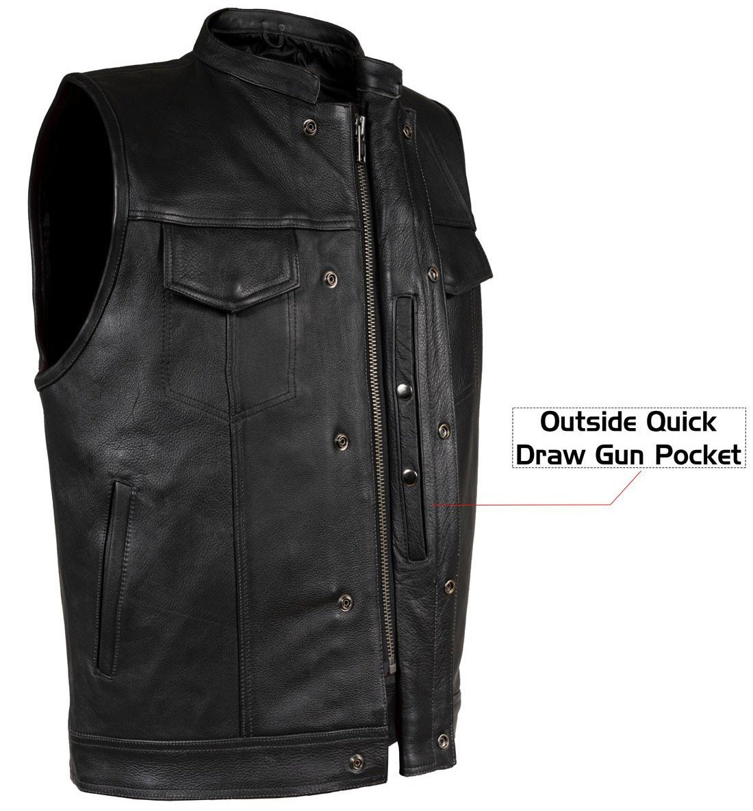 Leather Motorcycle Vest - Men's - Club Style - Up To 64 - MR-MV7320-ZIP-11-DL - Image 5