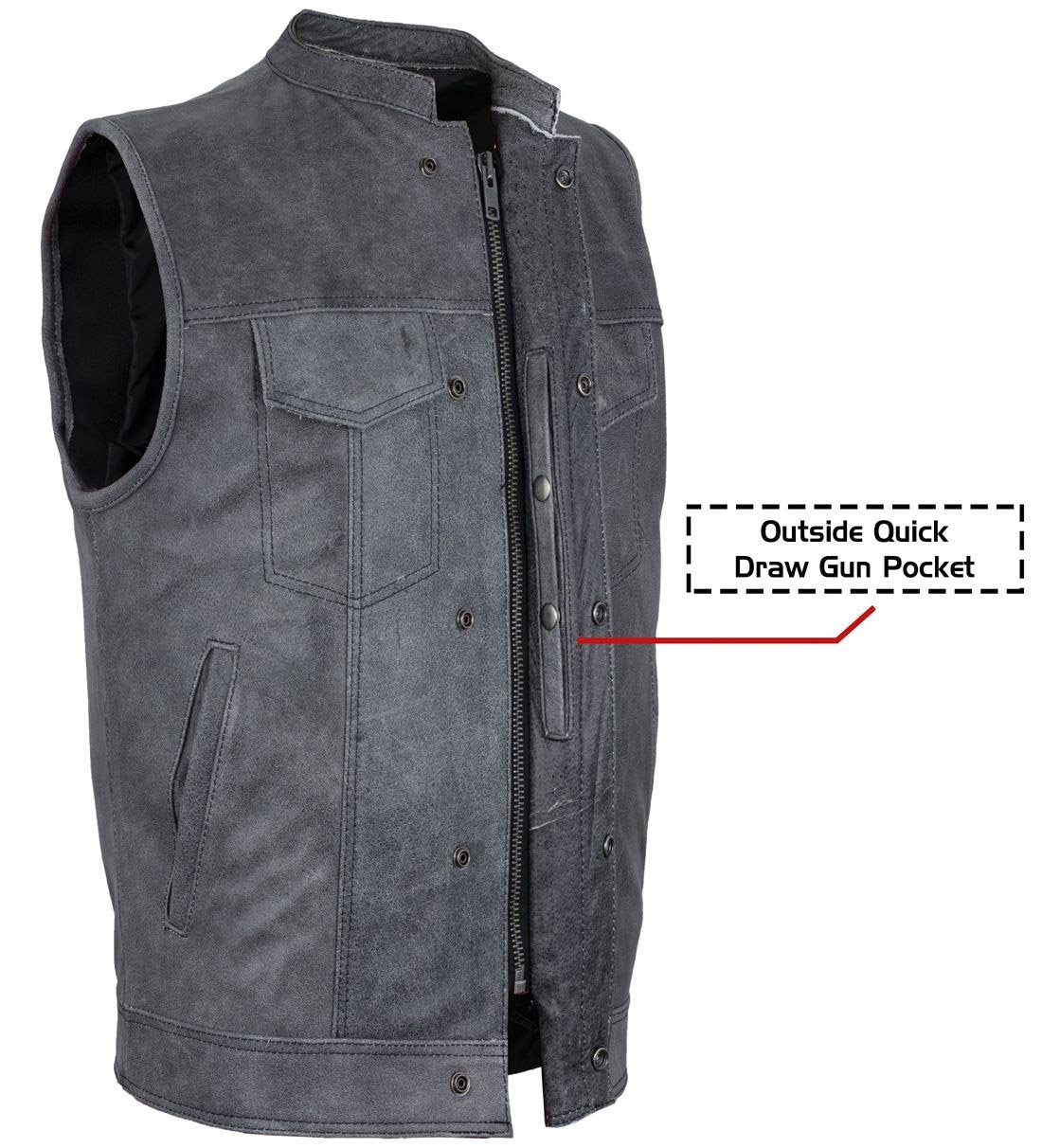 Gray Leather Motorcycle Vest - Men's - Club Style - Up To 64 - MR-MV7320-ZIP-16-DL - Image 2