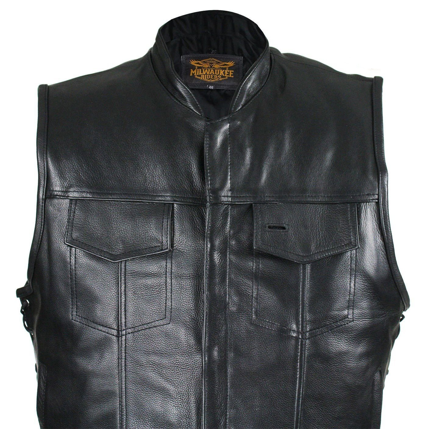 Leather Motorcycle Vest - Men's - Up To Size 64 - Club - MV9320-ZIP-11-DL - Image 6