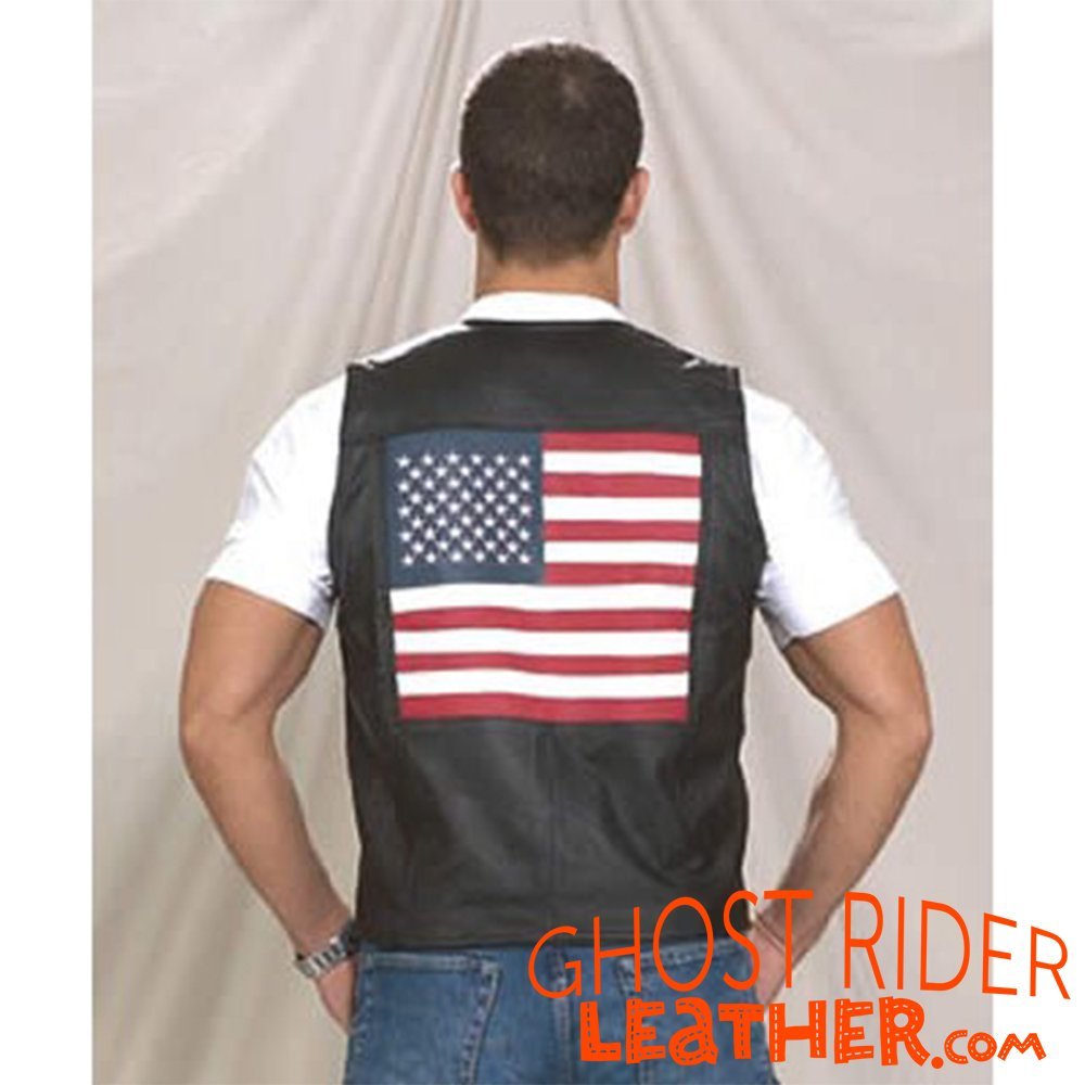 Leather Vest - Men's - American Flag - USA Biker - MV2750-DL - Image 2