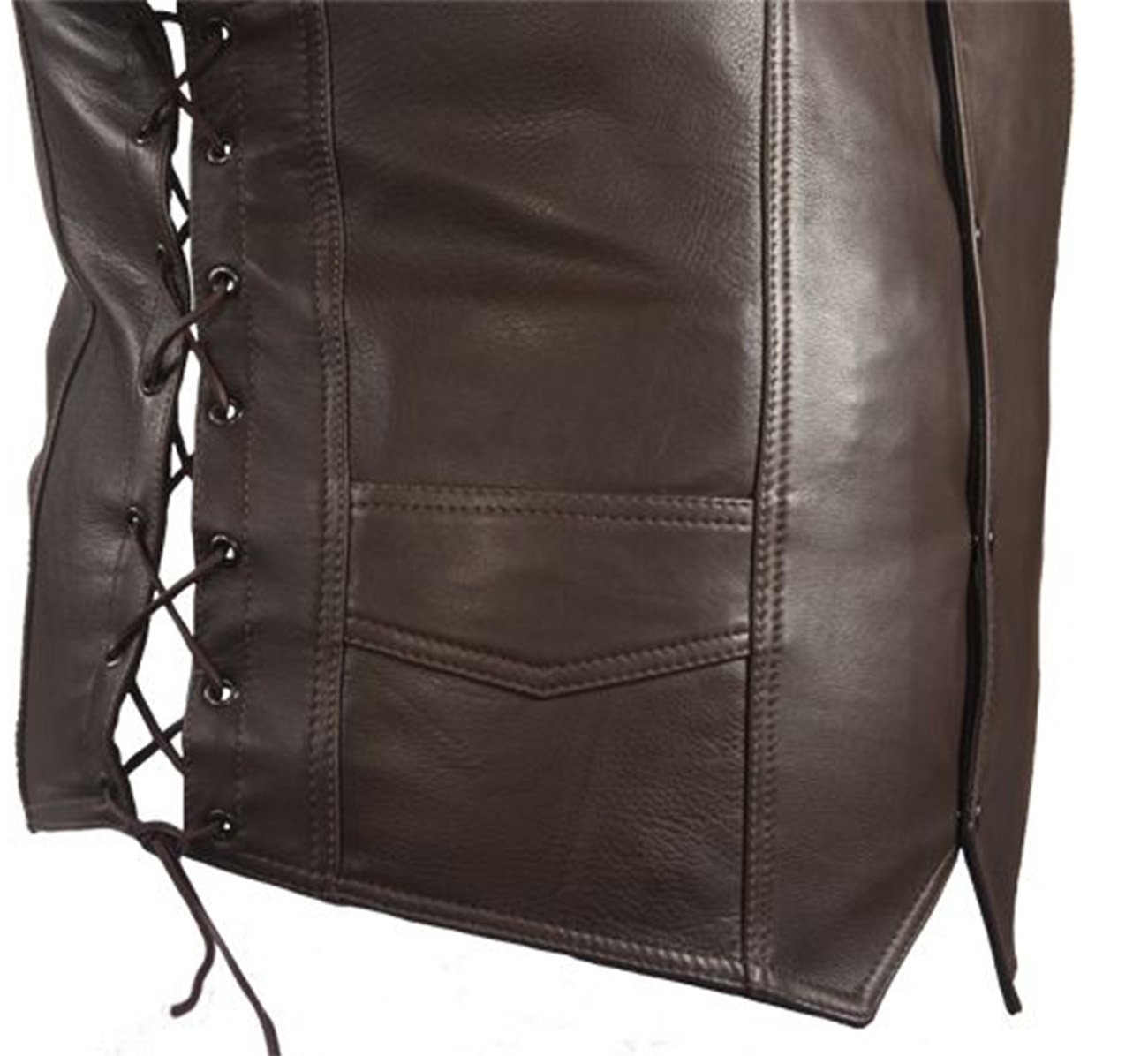 Leather Motorcycle Vest - Men's - Brown - Up To Size 64 - MV303-BRN-11-DL - Image 5