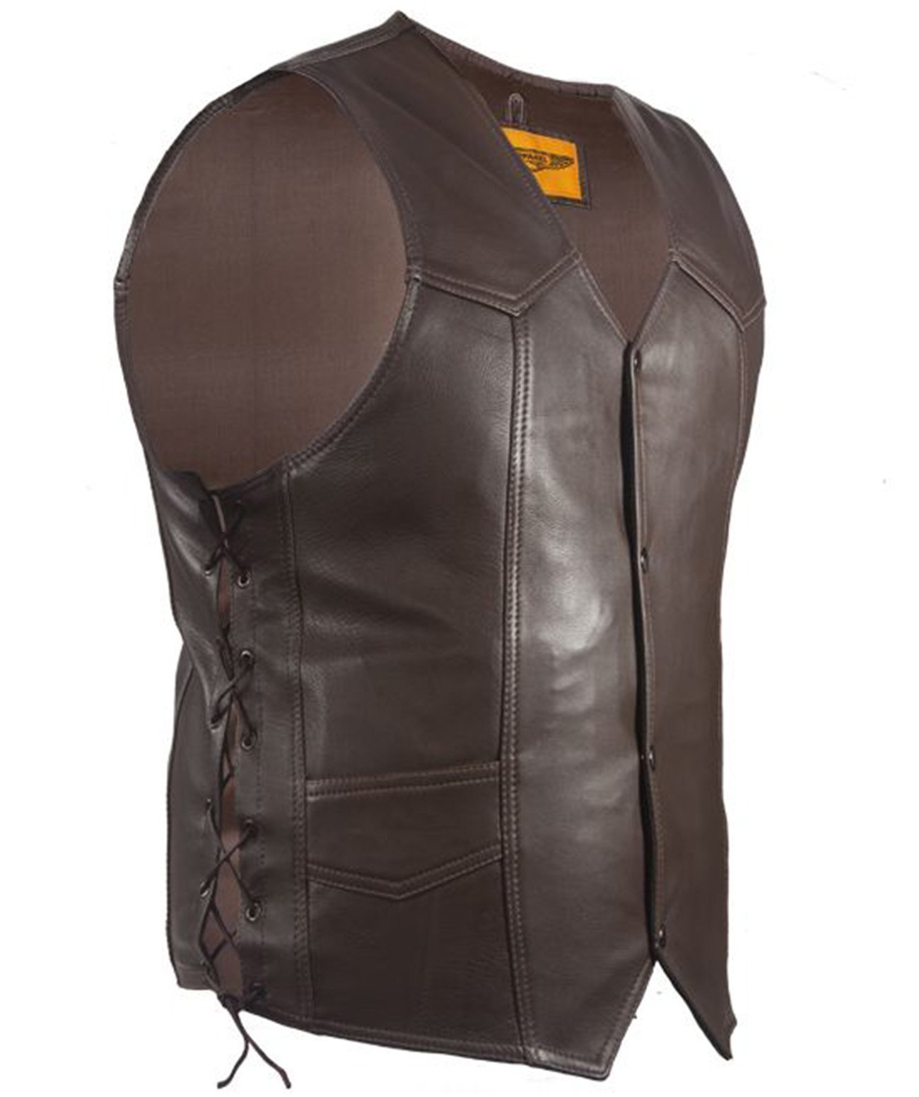 Leather Motorcycle Vest - Men's - Brown - Up To Size 64 - MV303-BRN-11-DL - Image 2