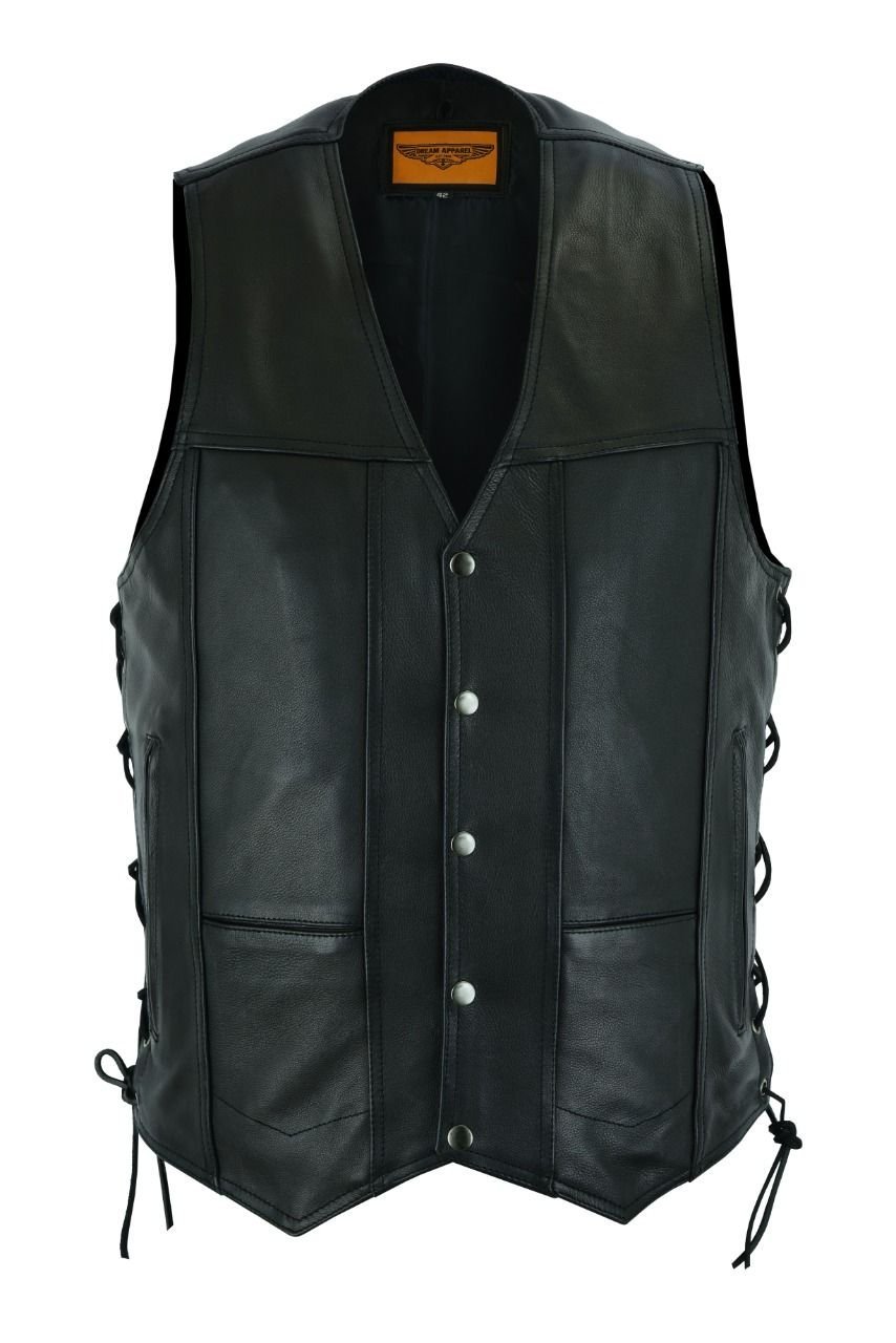 Leather Motorcycle Vest - Men's - Black - 10 Pocket - MV310-88-DL - Image 2