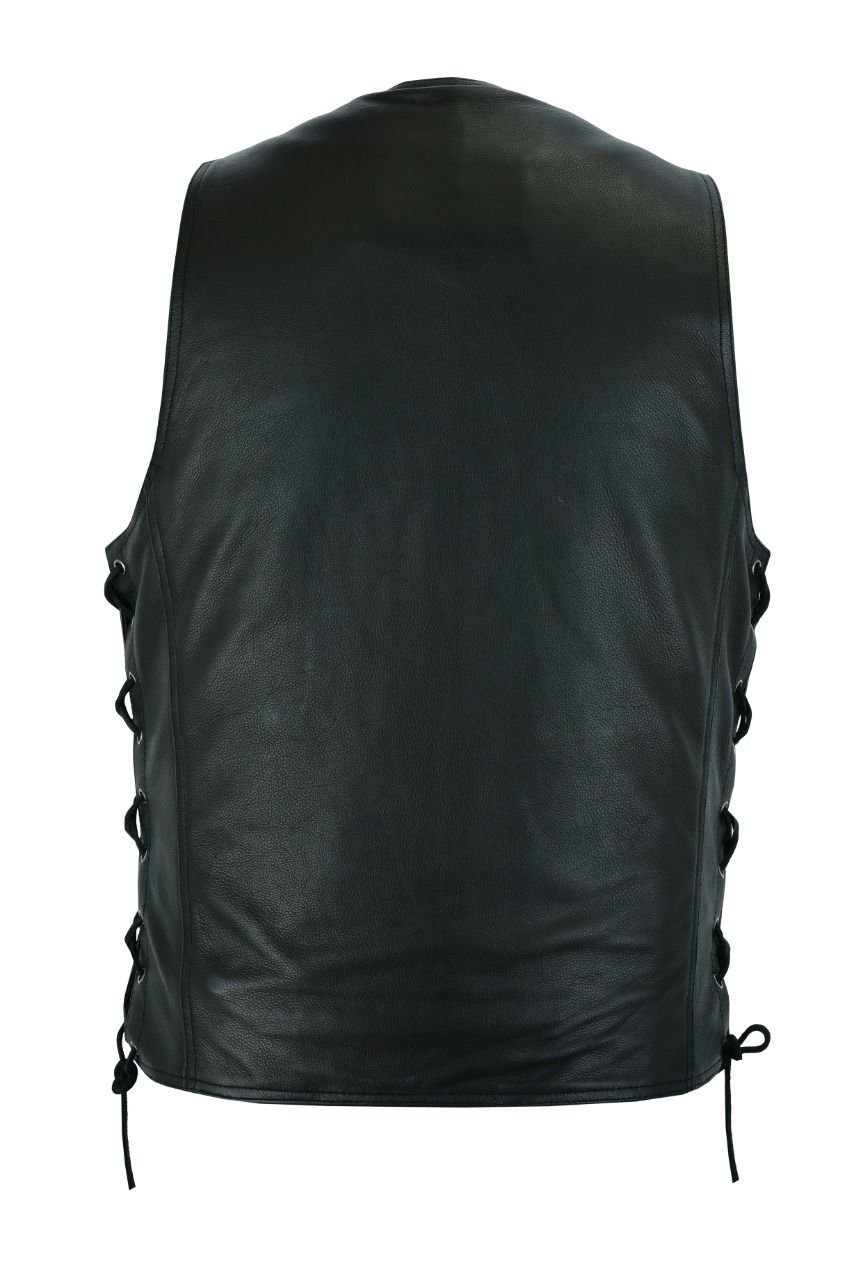 Leather Motorcycle Vest - Men's - Black - 10 Pocket - MV310-88-DL - Image 3