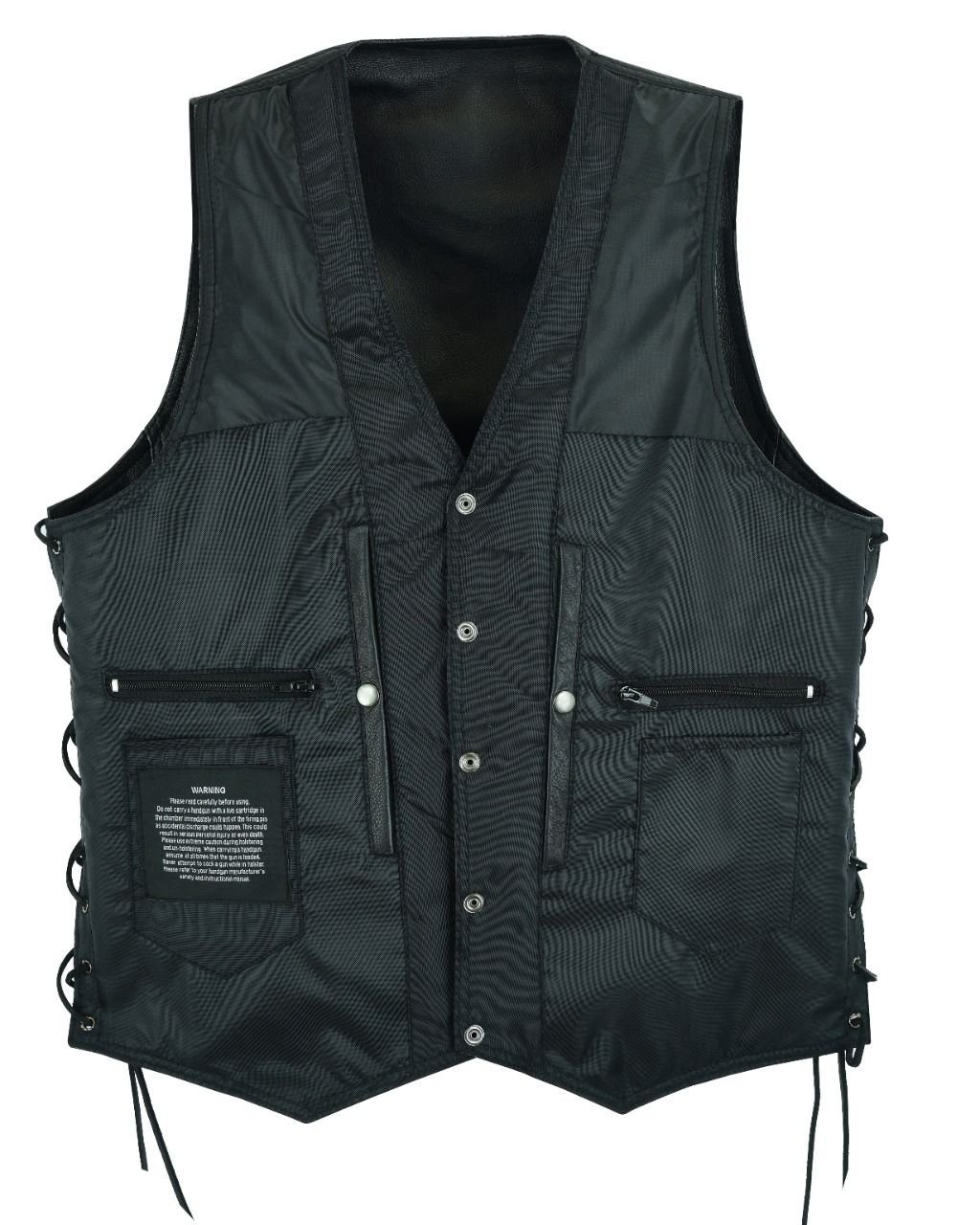 Leather Motorcycle Vest - Men's - Black - 10 Pocket - MV310-88-DL - Image 4