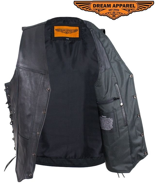 Leather Motorcycle Vest - Men's - Black - 10 Pocket - MV310-88-DL - Image 5