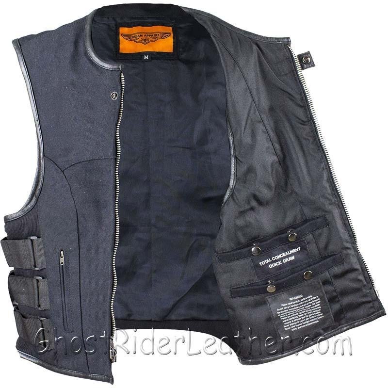 Canvas Motorcycle Vest - Men's - Up To Size 5XL - Gun Pockets - MV315-CV-DL - Image 3