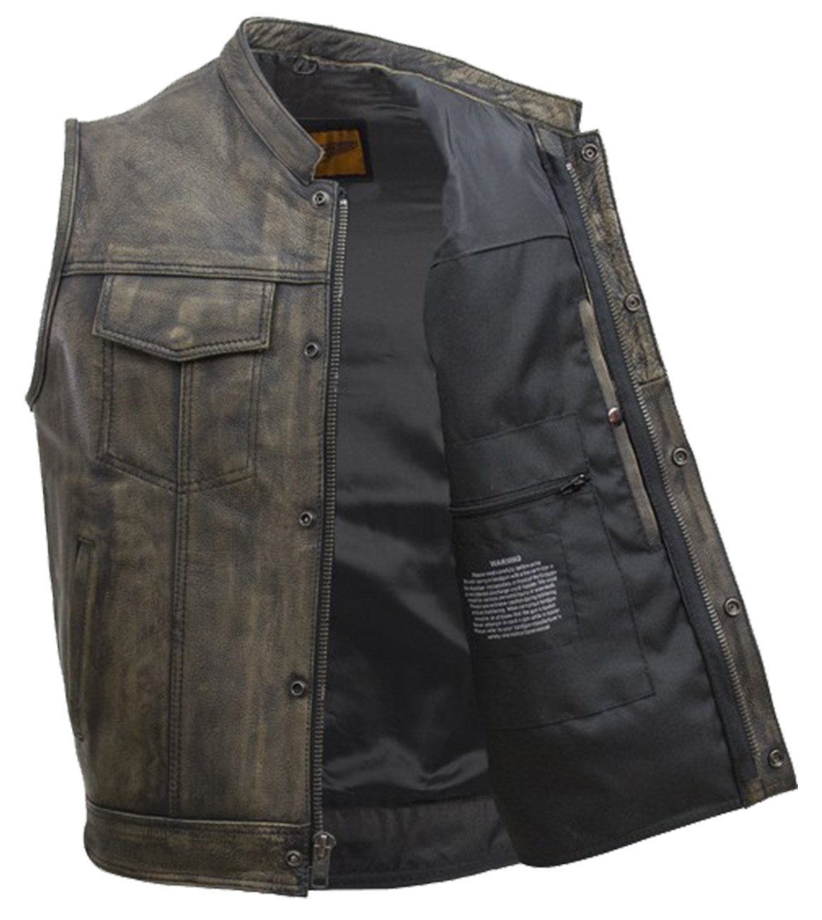 Leather Motorcycle Vest - Men's - Distressed Brown - Club - MV320-ZIP-12-DL - Image 7