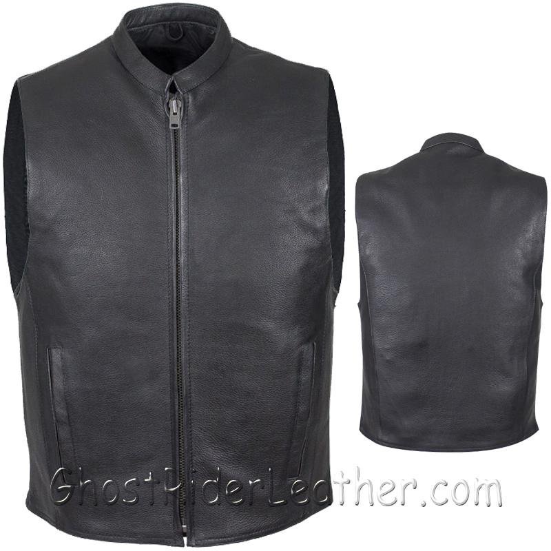 Mens Leather Motorcycle Club Vest with Zipper Front / SKU MV8001-DL - Image 2