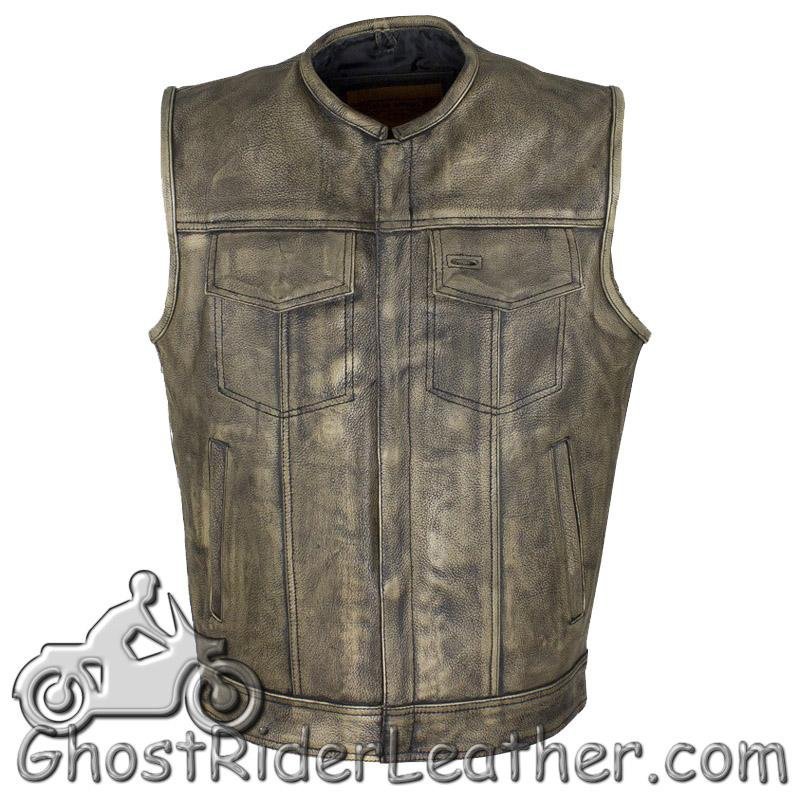 Leather Motorcycle Vest - Men's - Distressed Brown - SOA Club - MV8007-ZIP-12-DL - Image 7