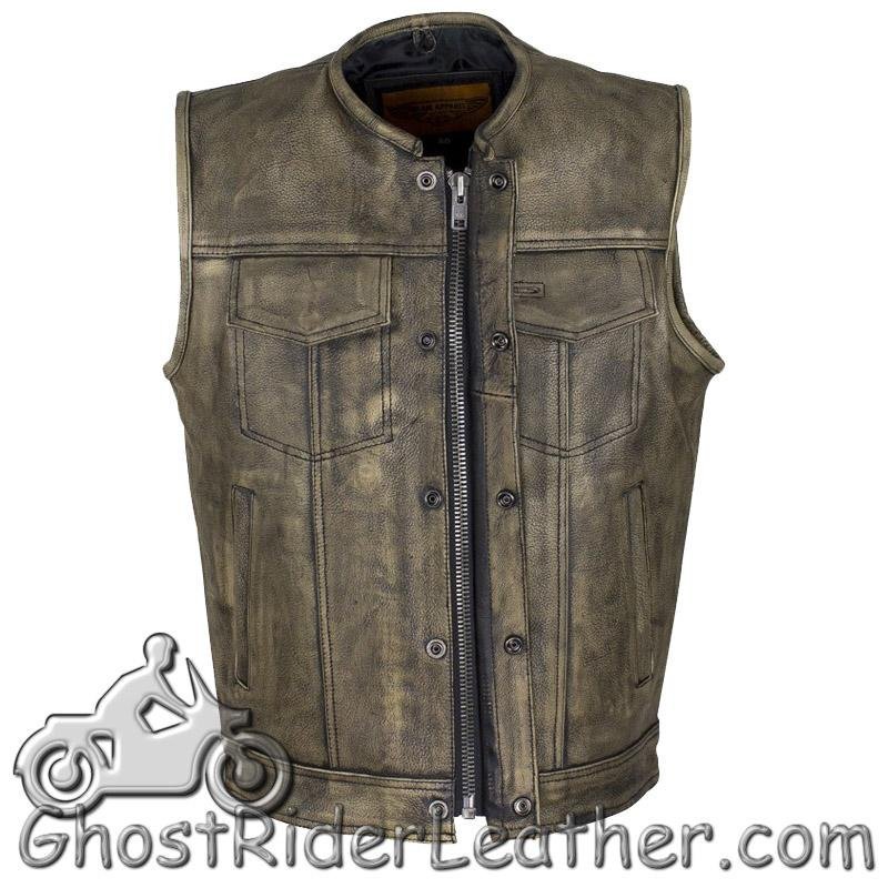 Leather Motorcycle Vest - Men's - Distressed Brown - SOA Club - MV8007-ZIP-12-DL - Image 6