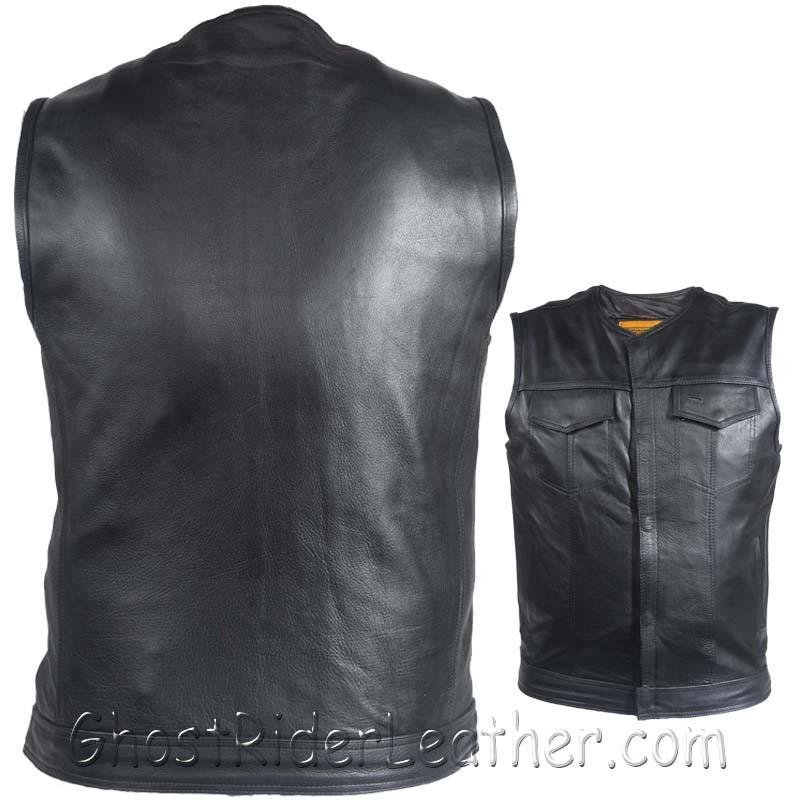 Mens Motorcycle Club Naked Leather Vest With Zipper - No Collar - SKU GRL-MV8008-ZIP-11-DL - Image 4