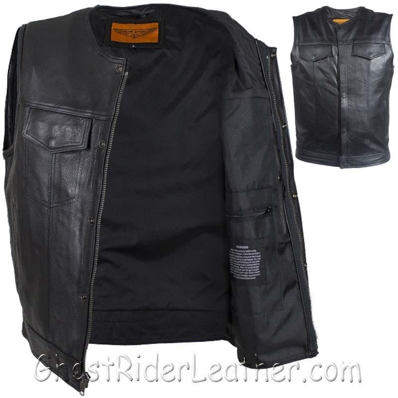 Mens Motorcycle Club Naked Leather Vest With Zipper - No Collar - SKU GRL-MV8008-ZIP-11-DL - Image 6