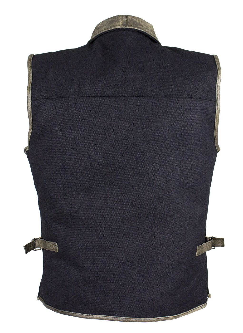 Canvas and Leather Motorcycle Vest - Men's - Distressed Brown - MV8010-CV12-DL - Image 3