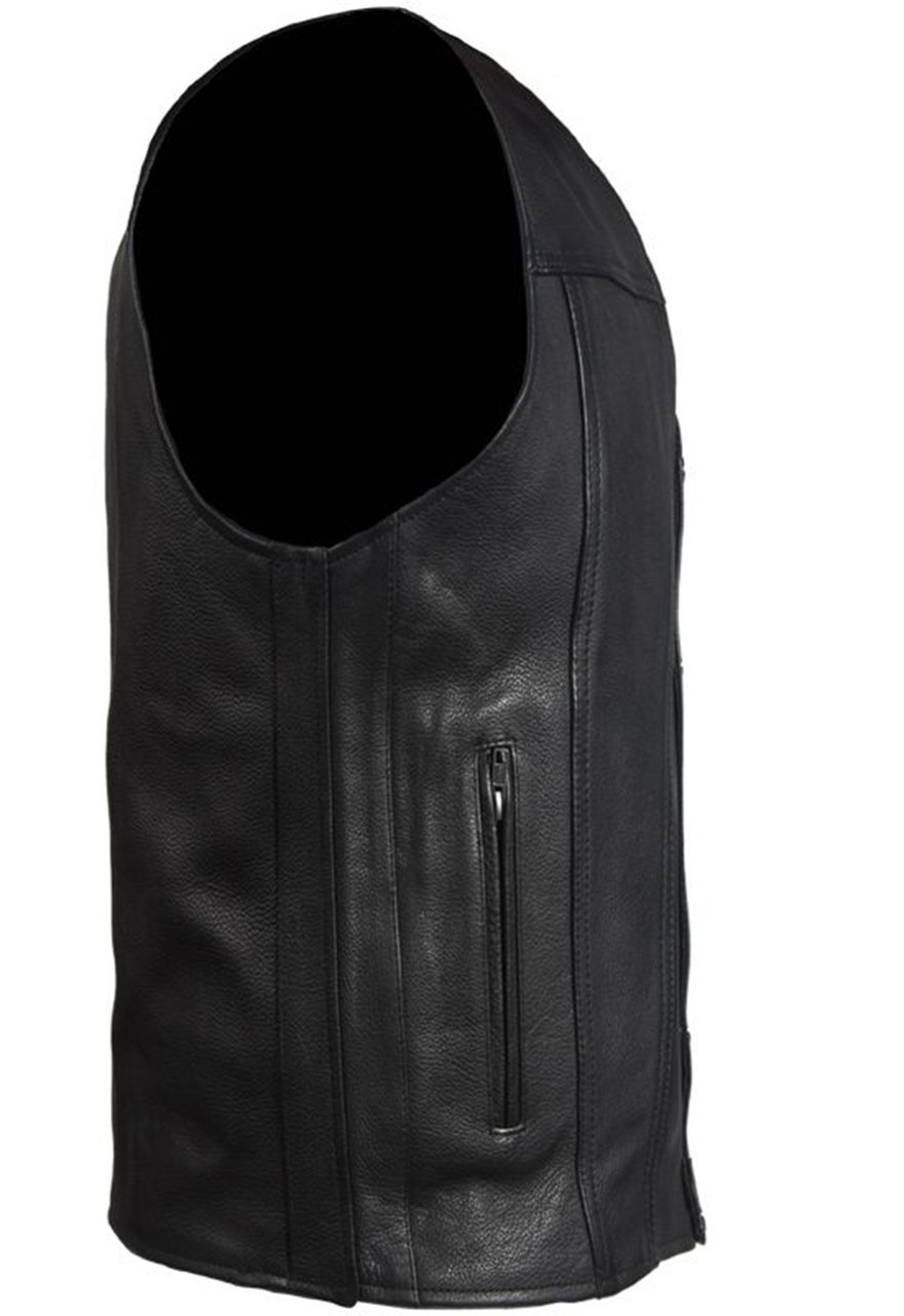 Leather Motorcycle Vest - Men's - Club Style - Gun Pockets - Up To Size 64 - MV8014-11-DL - Image 4