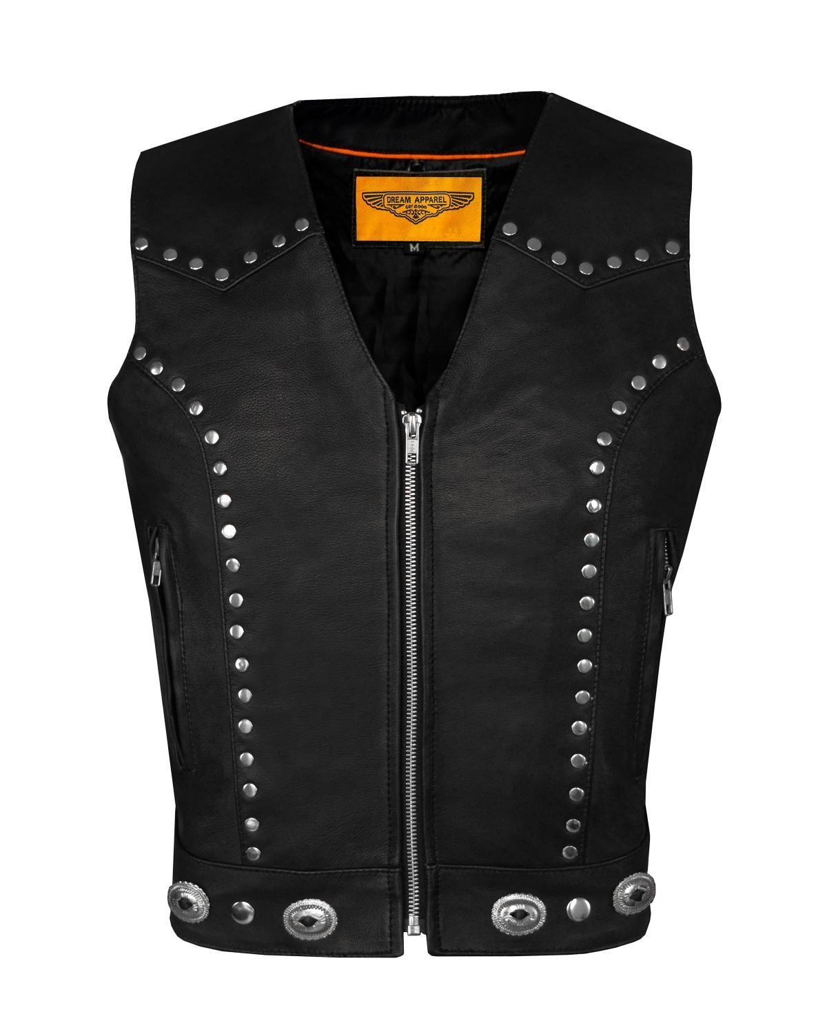 Leather Motorcycle Vest - Women's - Studs - Conchos - Zipper - N-LV8505-11-DL - Image 6