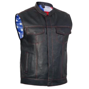 American Pride - Men's Leather Vest with USA Flag Lining