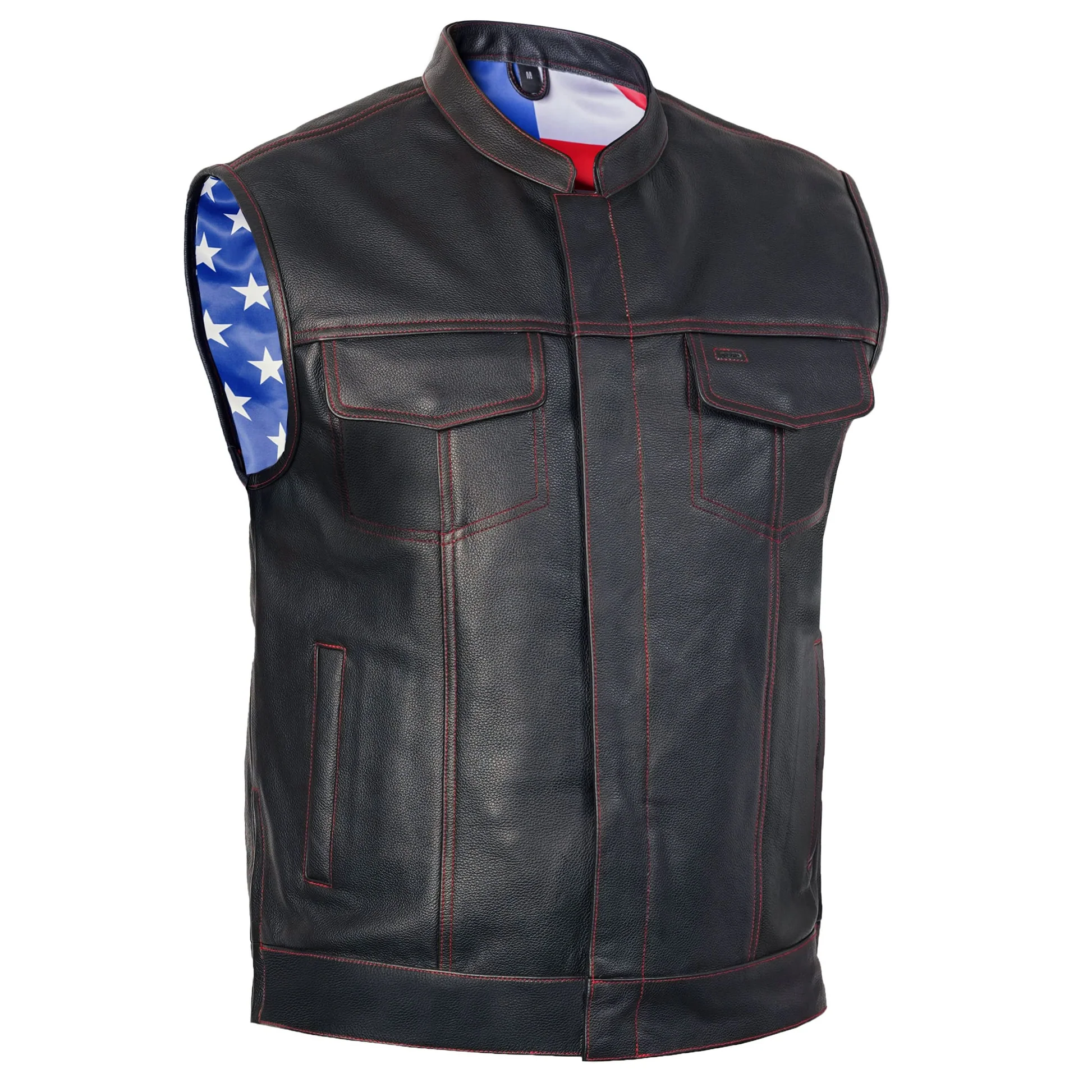 American Pride - Men's Leather Vest with USA Flag Lining