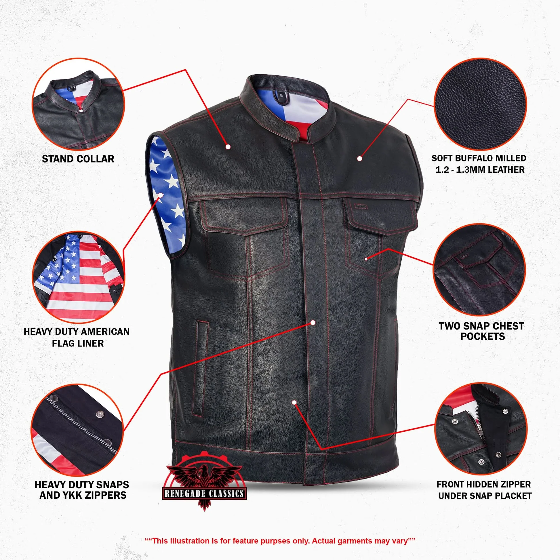 American Pride - Men's Leather Vest with USA Flag Lining