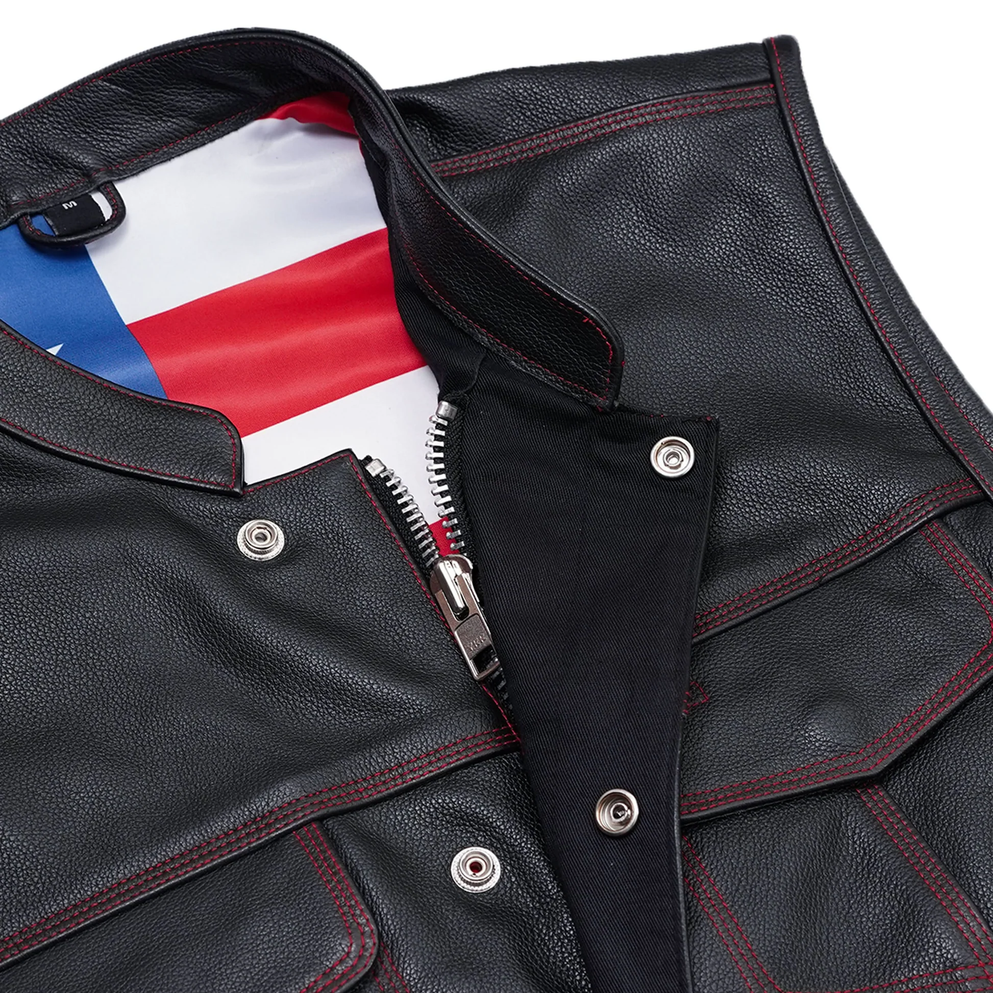 American Pride - Men's Leather Vest with USA Flag Lining