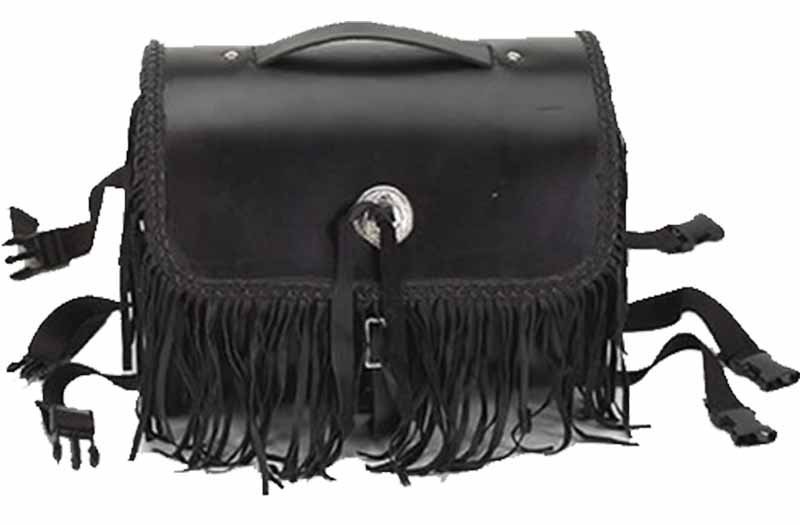 Motorcycle Leather Sissy Bar Bag with Braid and Fringe - SKU SB5008-LEATHER-DL - Image 2