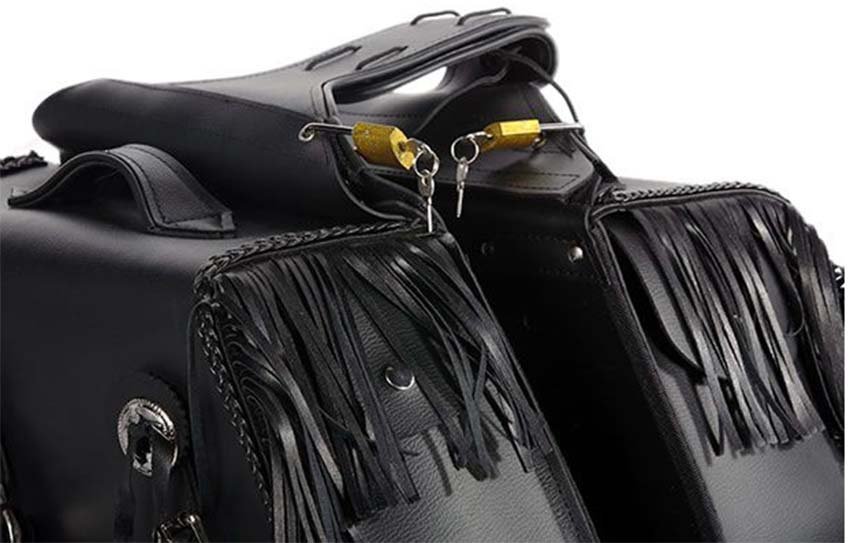 Saddlebags - PVC - Fringe - Braid - Conchos - Motorcycle - Lock - SD4038-PV-DL - Image 3