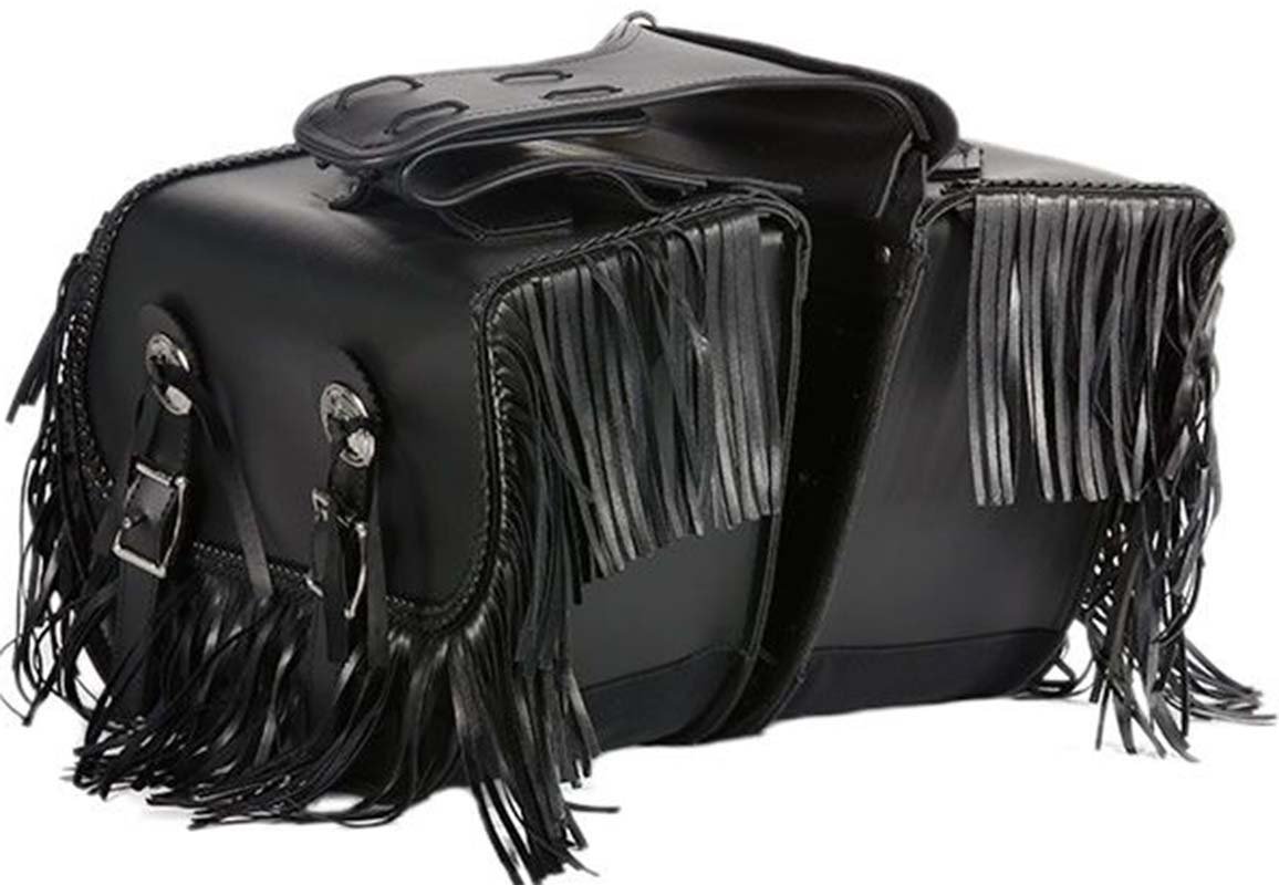 Saddlebags - PVC - Fringe - Braid - Conchos - Motorcycle - Lock - SD4038-PV-DL