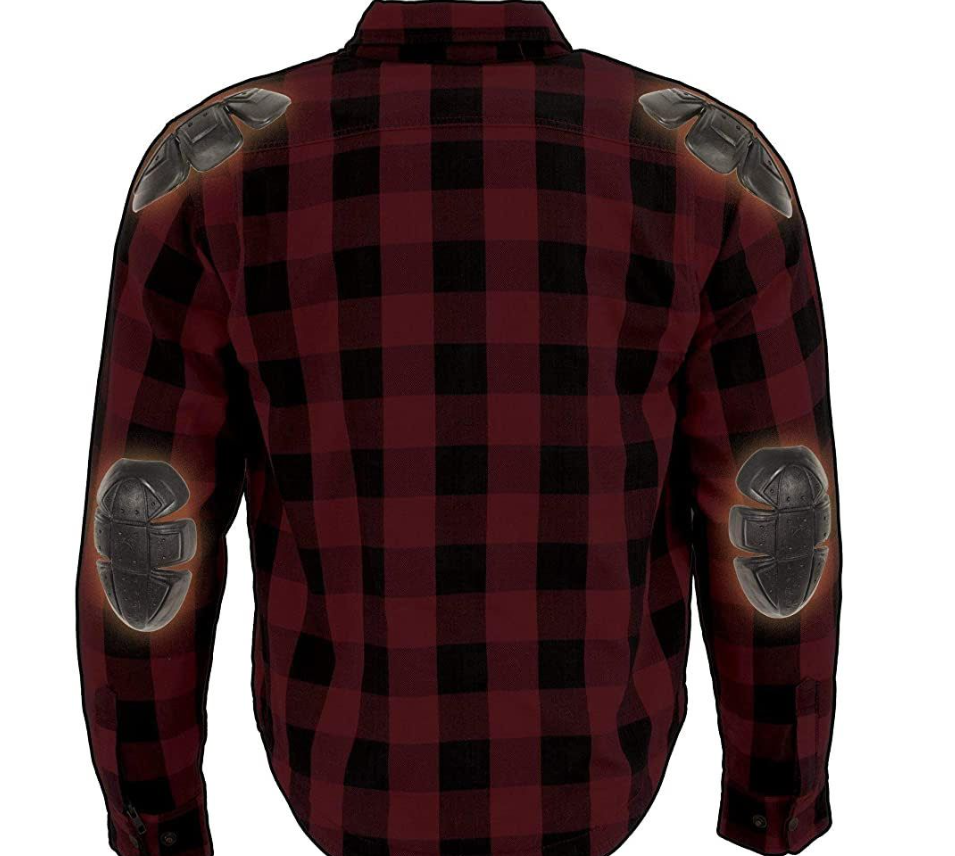 Flannel Motorcycle Shirt - Men's - Armor - Up To Size 5XL - Red Black Plaid - SHR11-CC-DL - Image 4