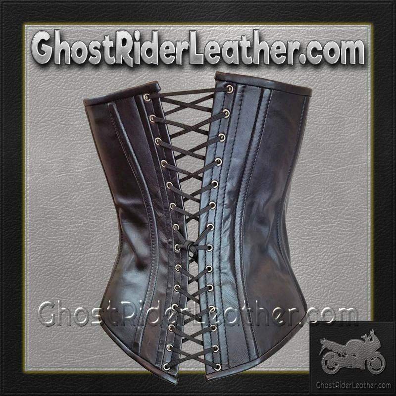 Leather Corset - 6 Buckle Zip Front - Back Laces - VC1317-VL - Image 2