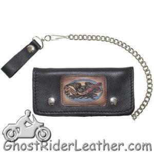 7.75 inch Heavy Duty Black Leather Chain Wallet - American Pride - Bifold - SKU GRL-WALLET3-11HD-DL
