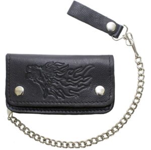 Leather Chain Wallet - Eagle and Flames Design - Black - Bifold - WALLET6-DL