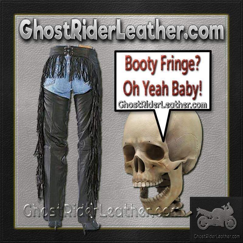 Leather Chaps - Women's - Booty Fringe - Motorcycle - AL2407-AL - Image 2